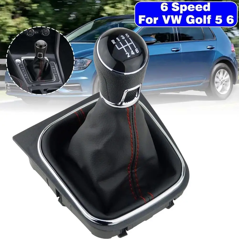 Car Gear Shift Red Line Dust Cover Leather Case 5 Gears 6 Gears for Golf 5 MK5 R32 GT 2004 2005 2006 2007 2008 2009