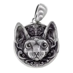 Vintage Silver Color Sphinx Cat Pendant Hand Carving Cat Pattern Pendant for Women Men Jewelry Fashion Accessories Xmas Gifts