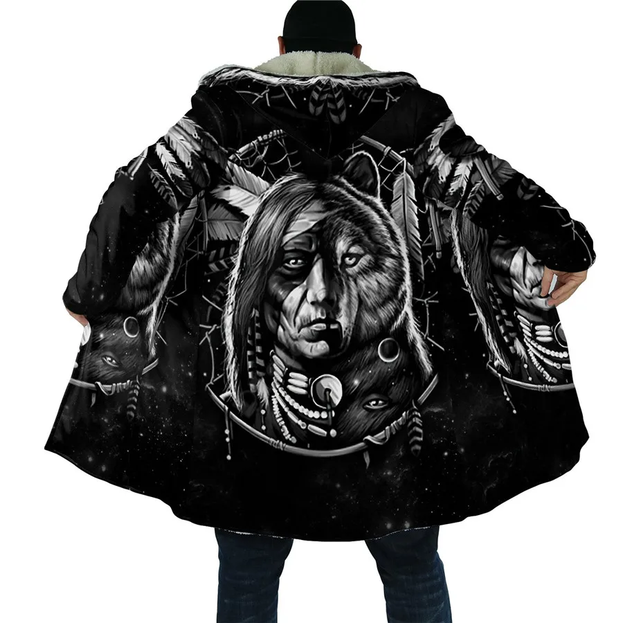 Winter Men For Women Hooded Cloak Wolf Native 3D All Over Prined Fleece wind breaker Warm Hood Cloak