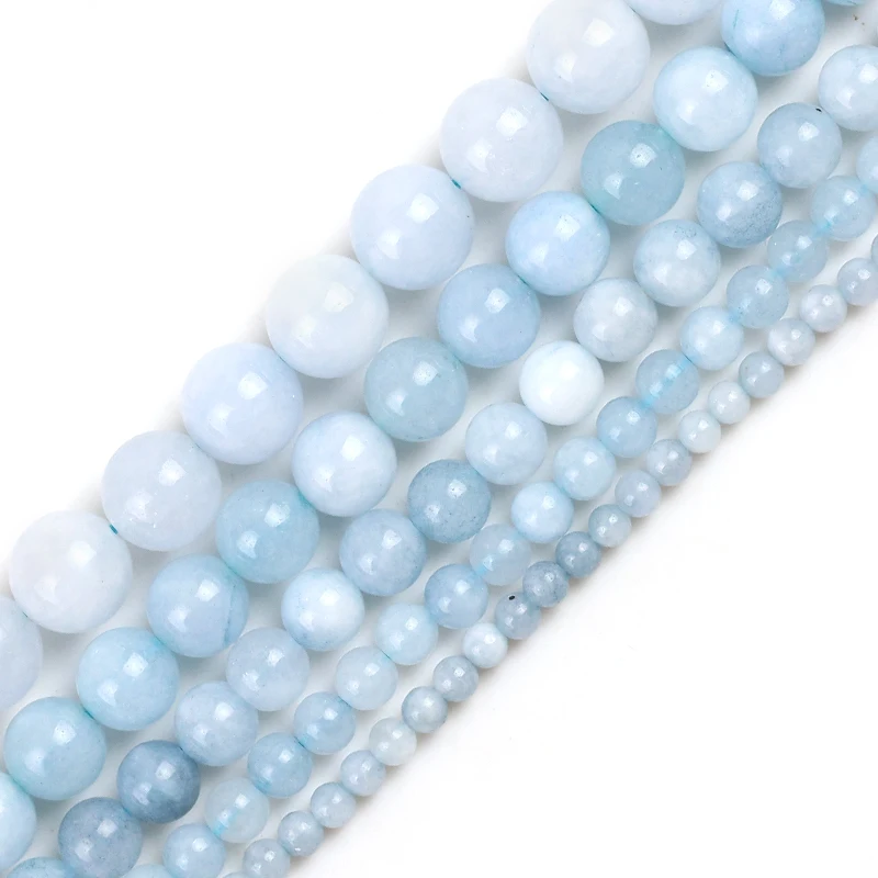 Natural Angelite Stone White Blue Bicolor Smooth Round Loose Spacer Bead For Making Jewelry DIY Bracelet 15''Strand 4/6/8/10mm