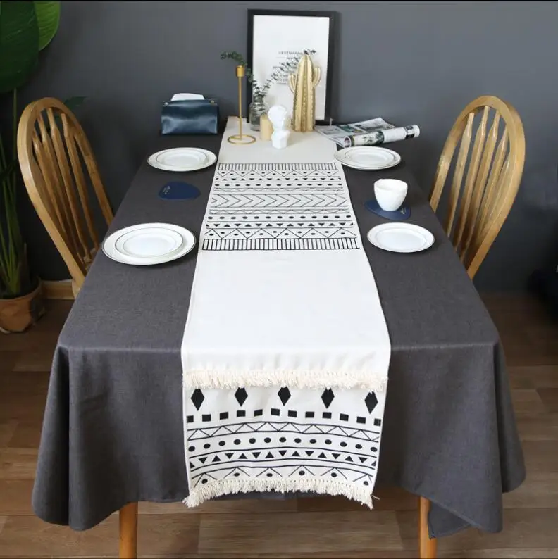 Nordic INS Thick Linen Table Runner for Home Decor Tufted Table Cloth Modern Geometric Table Topper Bed Runner Party Supplier