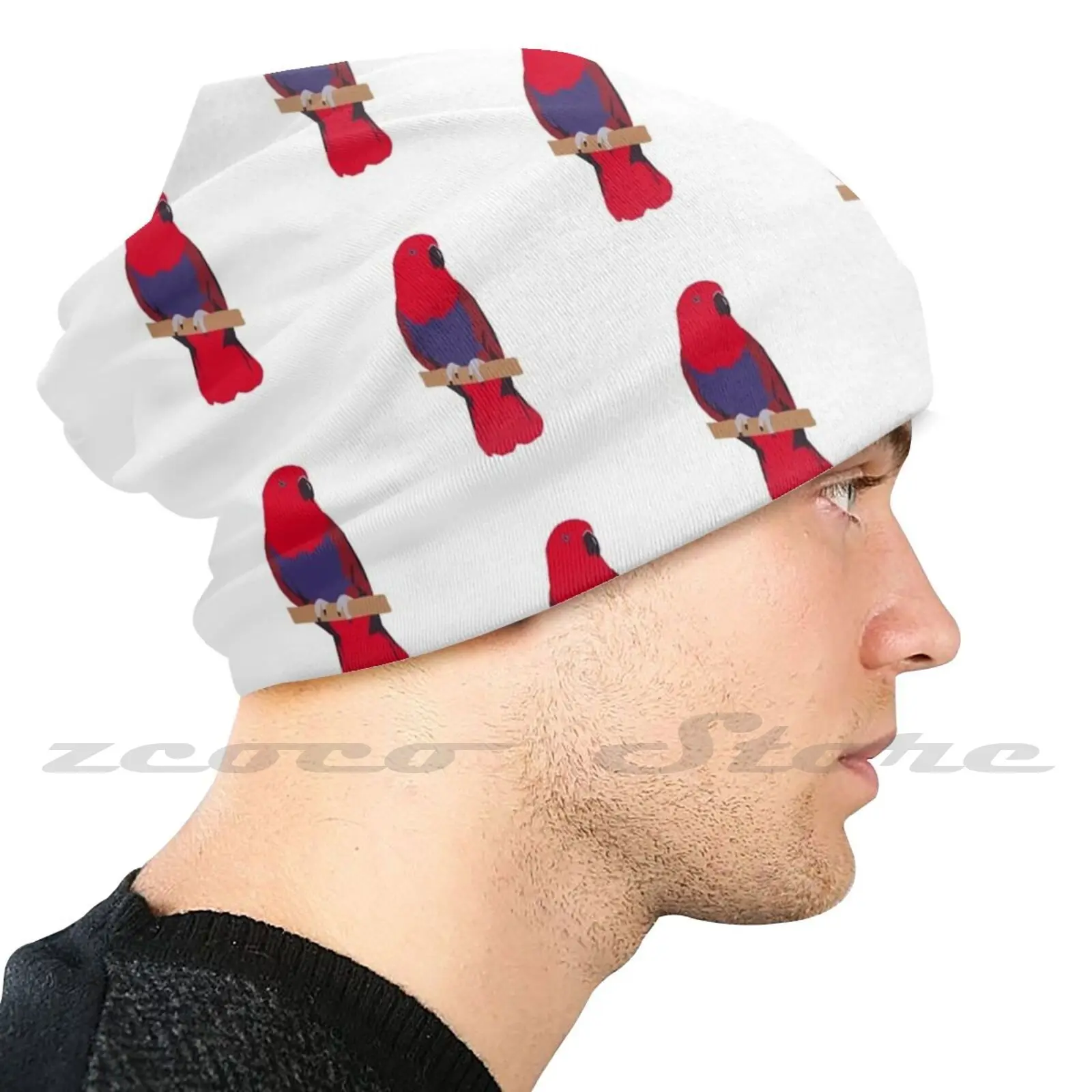 Eclectus Parrot Portrait-Female Personalized Pattern Knit Hats Plus Size Elastic Soft Cap Eclectus Parrot Portrait Zookeeper