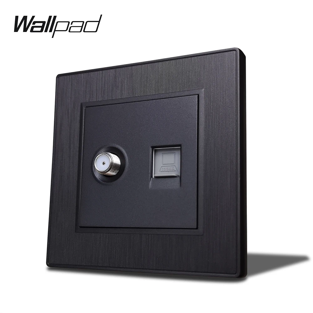 Wallpad S6 Black Silver Gold Satellite Antenna TV Internet Data Telephoe Wall Socket CAT6 Brushed PC Plastic Imitating Aluminum