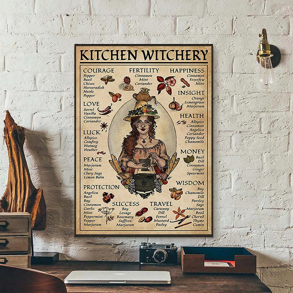 

Kitchen Witchery Woman Posters and Prints Decoration Canvas Wall Pictures Witches Magic Knowledge Art Painting Gifts Home Decor