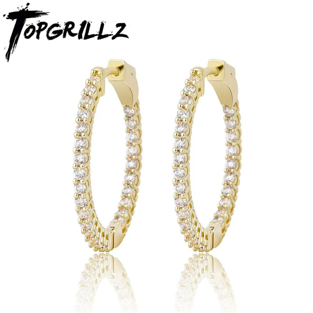 TOPGRILLZ New Round Earrings Rose Gold Color High Quality Iced Out Micro Pave Cubic Zirconia Hip Hop Fashion Jewelry For Gift