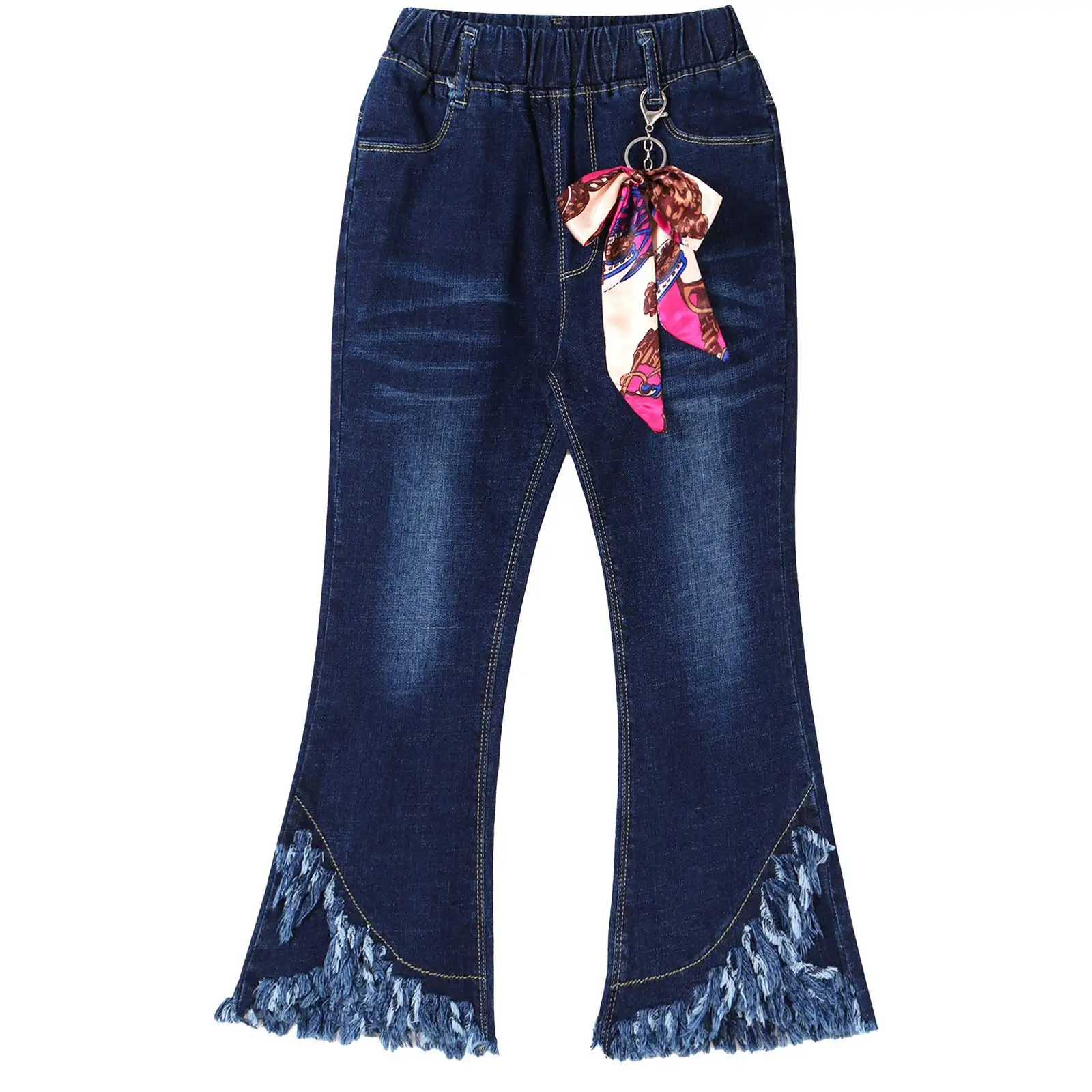 Bambini neonate pantaloni svasati orlo nappa Denim fondo campana bambini bambino bambini vita elastica blu Jeans carini pantaloni vestiti