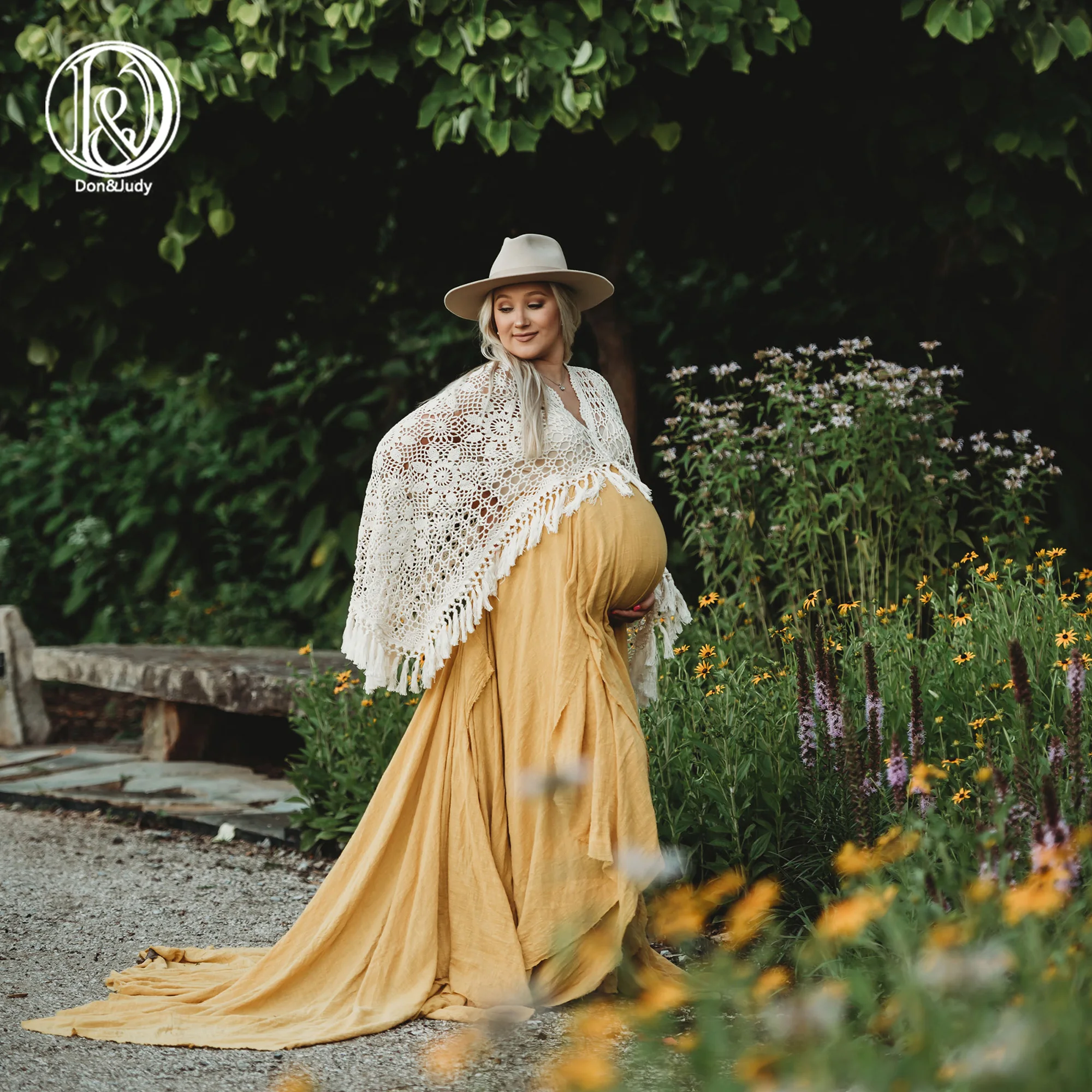 

Don&Judy Maternity Dress Vintage Boho Cotton Layer Dress Gown with Embroidery for Photo Shoot Party Prom