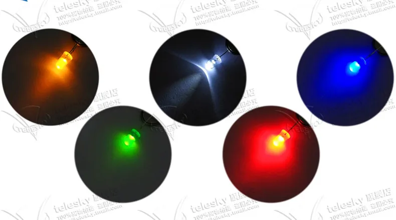 100 PCS 3/5mm LED ไดโอดสารพันชุด LED DIY ชุดสีขาวสีเหลืองสีแดงสีเขียวสีฟ้าอิเล็กทรอนิกส์ DIY ชุด
