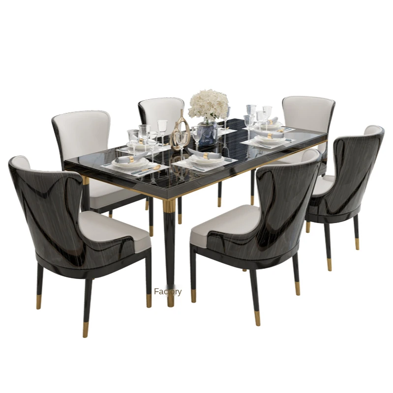 Simple golden ebony Italian light luxury solid wood dining table and chair combination