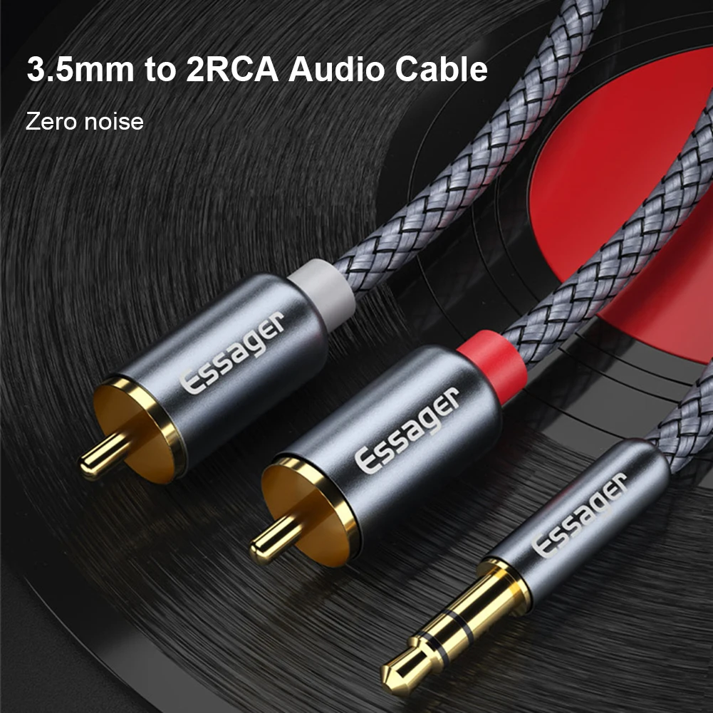 RCA Aux Audio Cable For Essager 3.5mm Jack to 2 RCA Y Connector Adapter Splitter for TV PC Power Amplifier Stereo Speaker