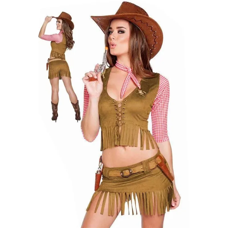 Carnevale Halloween Lady Sexy West Cowboy Costume prateria Pioneer Cowgirl nappe Clubwear gioco di ruolo Cosplay Party Fancy Dress