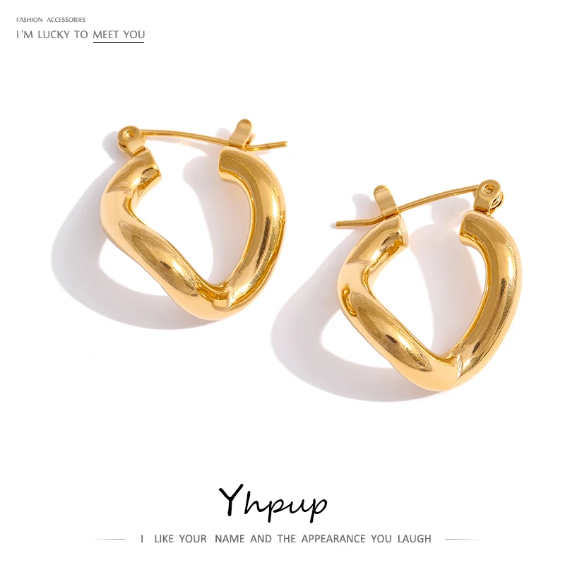 Yhpup Stainless Steel Irregular Earrings Minimalist Gold Texture 18 K Plated Trendy Geometric Jewelry бижутерия для женщин