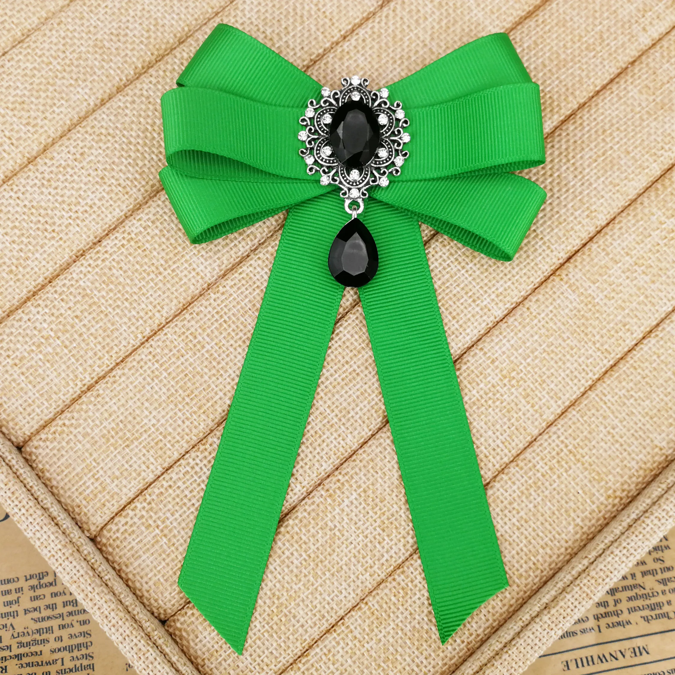Fashion Black Red Ribbon Bow Brooch Rhinestone Crystal Fabric Cloth Art Luxury Wedding Dress Pins And Brooches Gift For Women