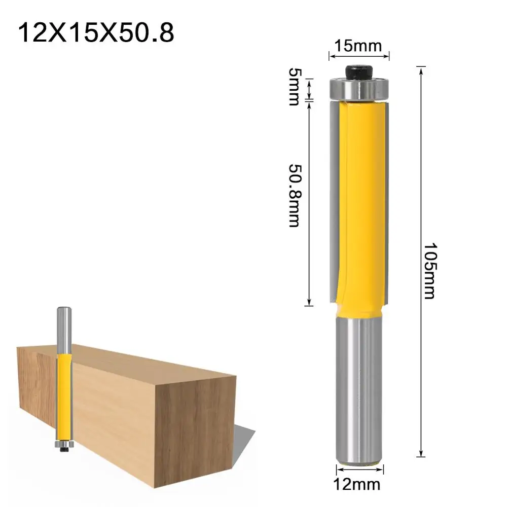 1pc 12 millimetri Shank50, 64 millimetri Flush Trim Router Bit con Cuscinetto per il Legno Modello Modello di Bit Carburo di Tungsteno Fresa per