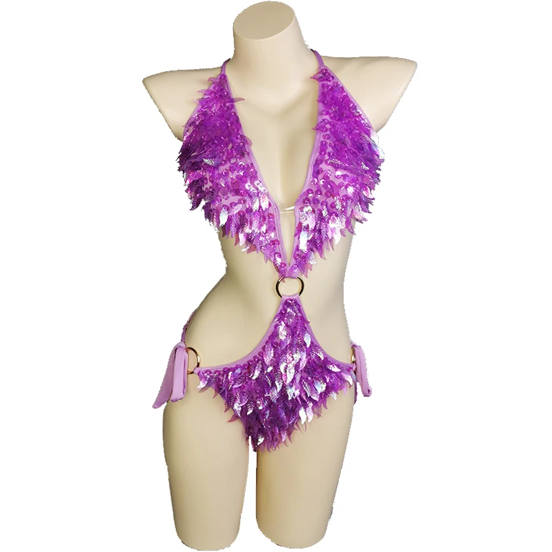 Flashing Sequins One-Piece Bodysuit Women\'s Singer Dance Sexy Party Evening Carnival Costumes Stage Dance Wear Nightclub Outfit