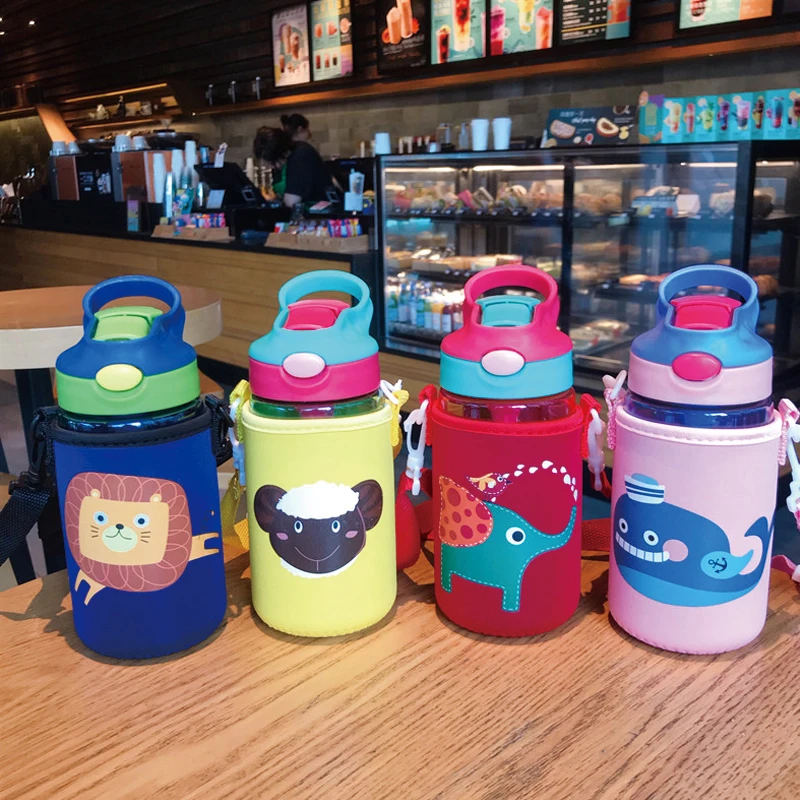 Kids Cute Cartoon Water Bottle Children\'s Straw Drinking Cup Baby Feeding Cups With Cup Cover Leakproof Kids Water Bottle