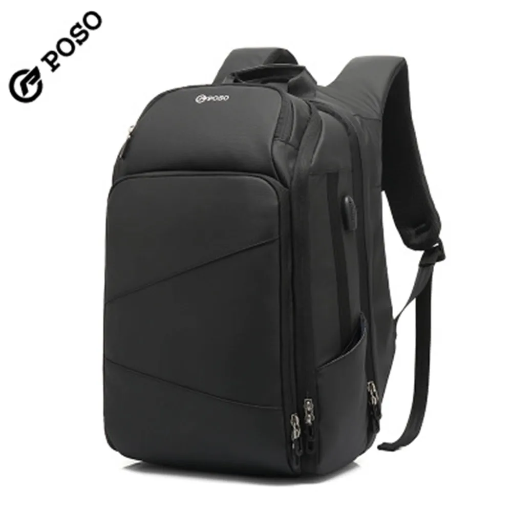 POSO-mochila de gran capacidad para ordenador portátil, morral de negocios resistente al agua con USB de 17,3 pulgadas, mochila de viaje para