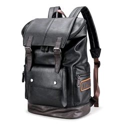 Large Men PU Leather Backpack Anti-theft Laptop Notebook Tas Black Baggage Boy Schoolbag Male Business Shoulder Bag Mochila