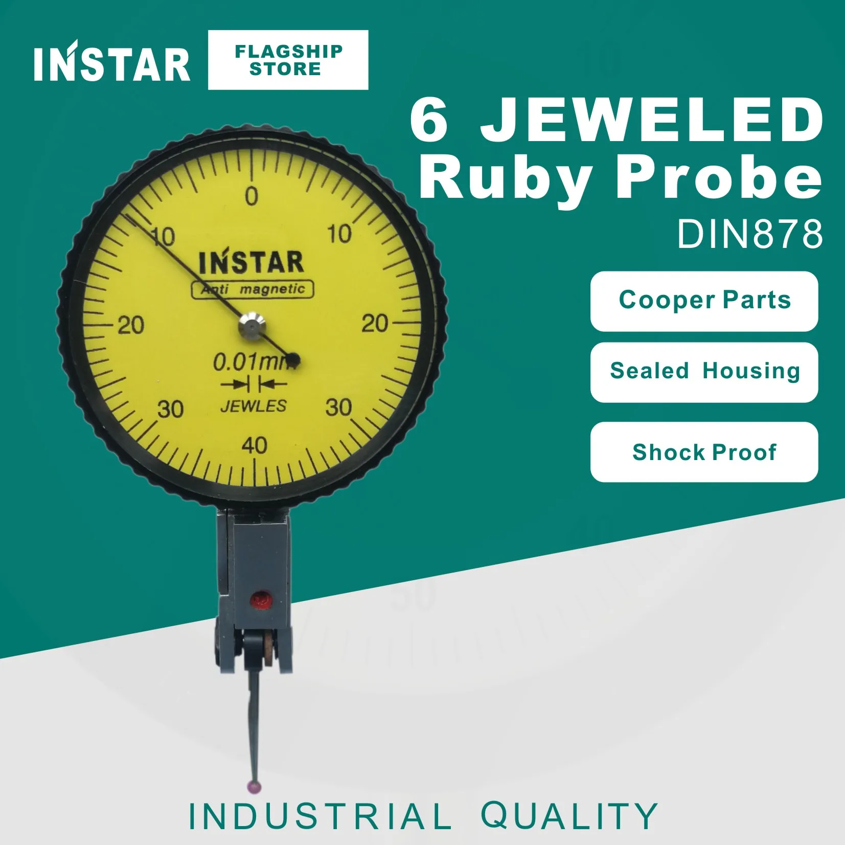 INSTAR Dial Test Indicator 0-0.8mm x 0.01mm Plus Vertical Dial Gage Micron 0-0.2mm DIN878 Standard Germany 0-10mm x 0.01mm