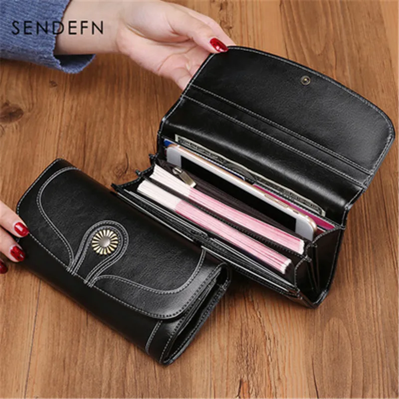 Women's wallet Korean Long genuine leather wallet women Large capacity mobile wallet clutch bag wallets for women portfel damski