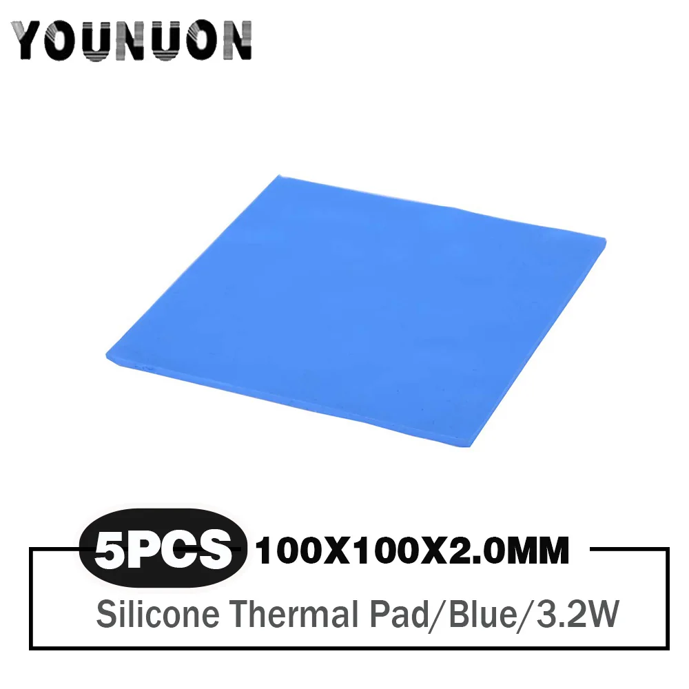 

5 Pieces 100x100mm 2mm Silicone Thermal Pad Sheet Computer CPU Graphics Chip Heat Sink