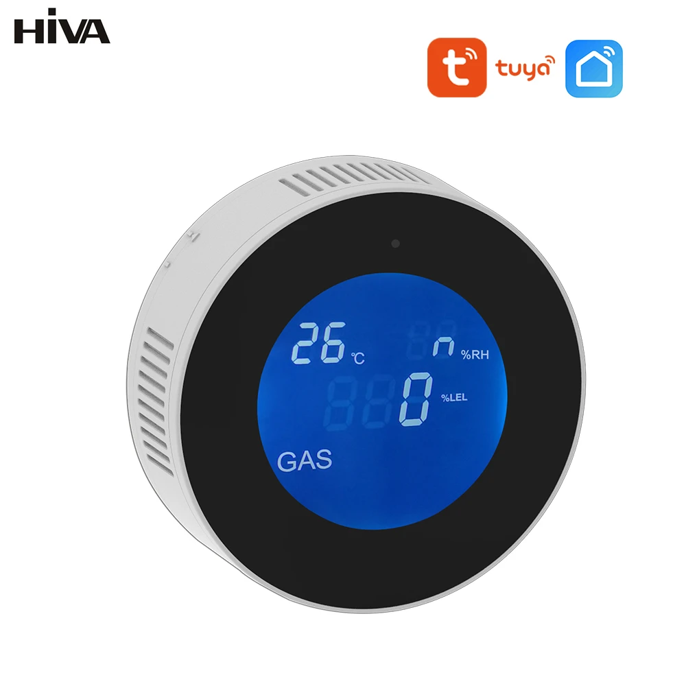 Tuya wi fi inteligente detector de vazamento gás natural alarme monitor digital lcd temperatura display sensor gás para cozinha casa