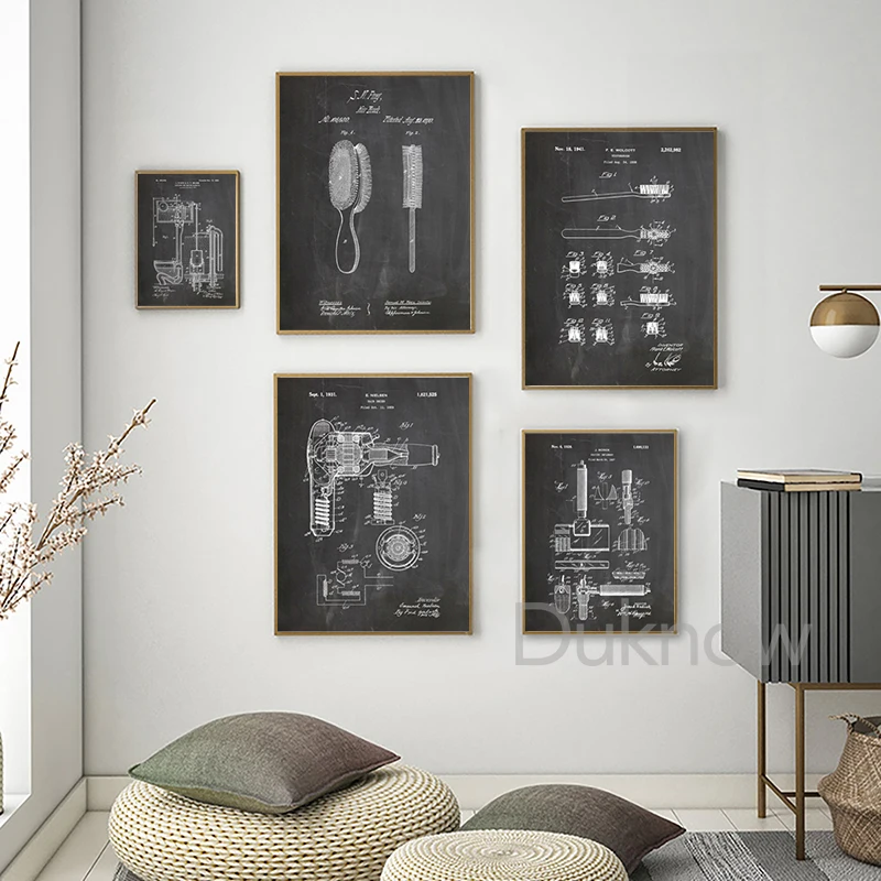 Toilet Paper Patent Vintage Poster Bathroom Wall Art Prints , Roll of Toilet Paper Blueprint Canvas Painting Wc Sign Home Decor