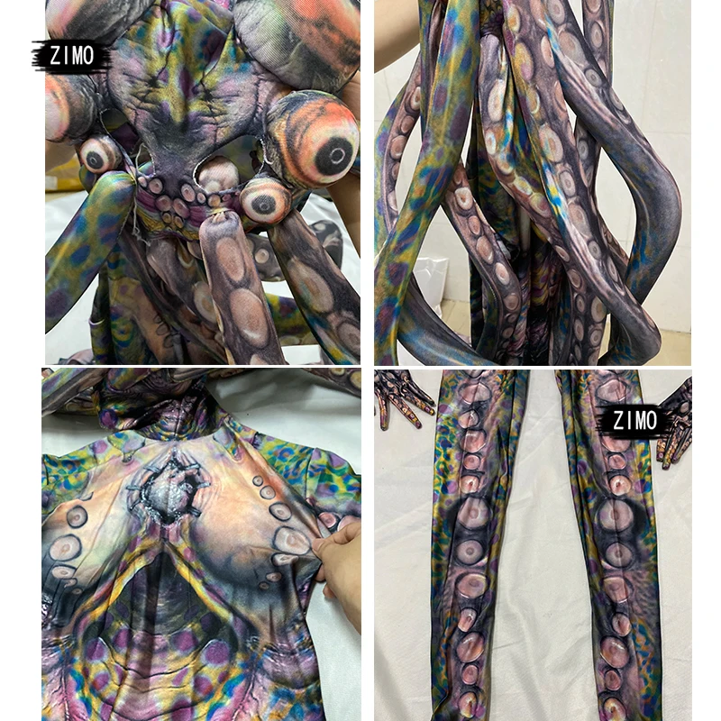 Mono con estampado de animales para mujer y hombre, traje de fiesta de Halloween, Cosplay, Thriller, Alien, Octopus, GOGO bar, club nocturno, actuación de escenario