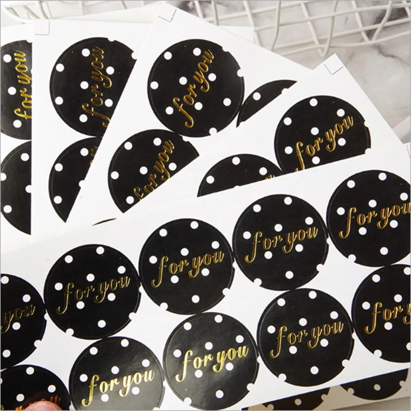 100 stücke Schwarz Runde Dot für Sie Kuchen Verpackung Abdichtung Label Kraft Aufkleber Backen DIY Geschenk Aufkleber – Detail 3