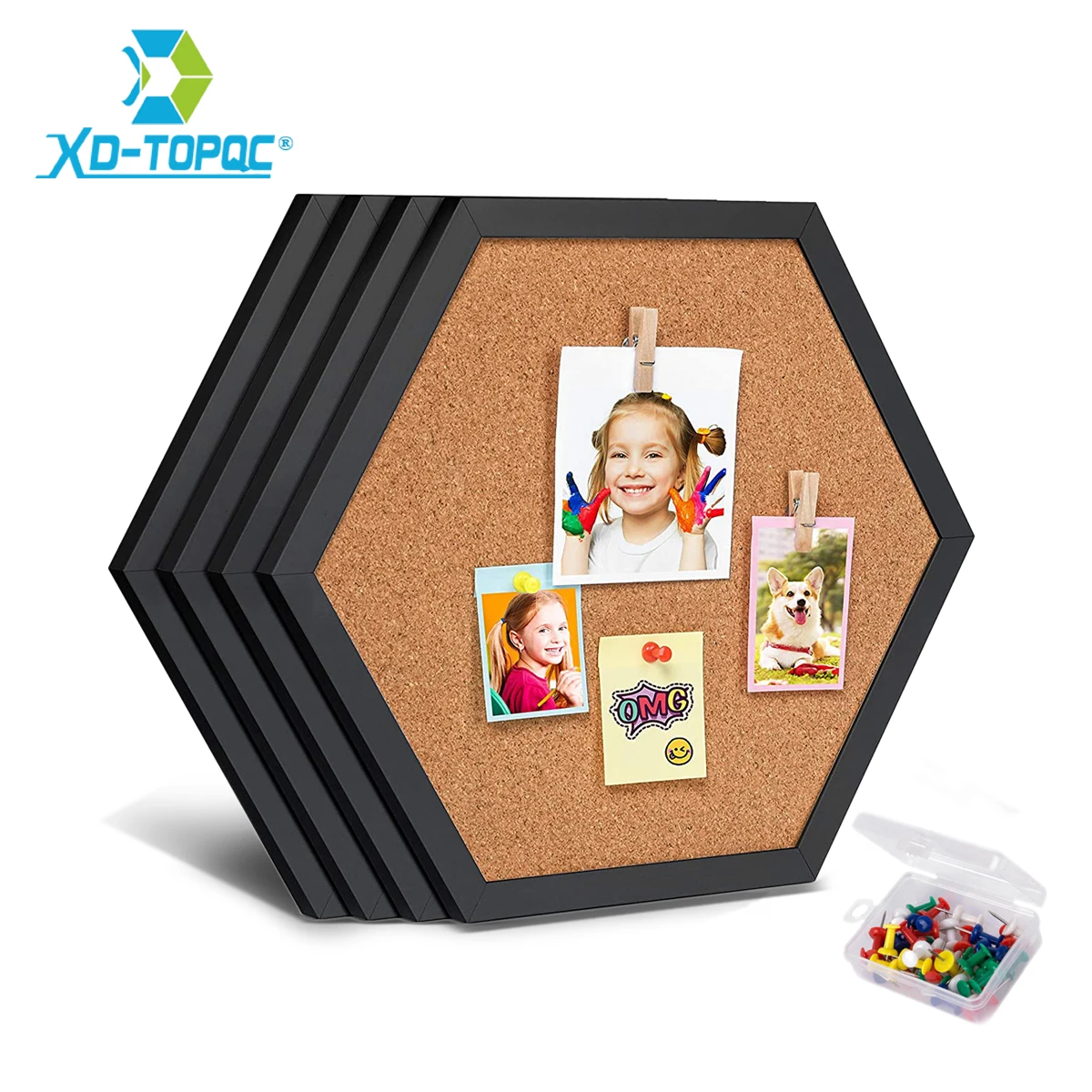 New Style Equilateral Hexagon Cork Board Innovative Message Board Pin Boards Wood Frame Decorative Postcard Wall Bulletin Board