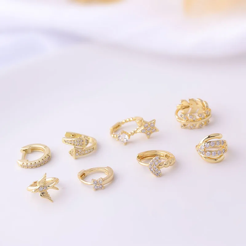 1 PCS Mix Shape Small Zircon Geometric Ear Cartilage Piercing Cuff Earring Cute Mini Closed Circle Copper Ear Hoops Clip Jewelry