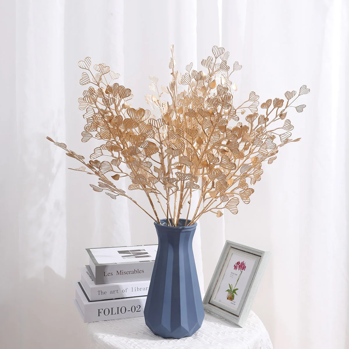 Golden Artificial Plant Maple Eucalyptus Leaf Fake Plant Leaves Branch for Home Bedroom Office Decor Wedding Xmas Flower Decor