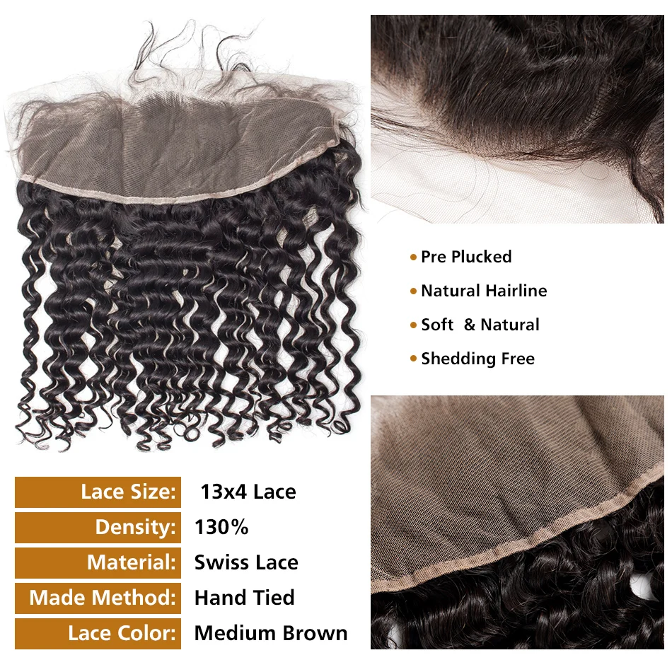 

Hd Lace Frontal 13x4 Curly Lace Closure Human Hair For Black Women Brazilian Remy Hair Pre Plucked Water Deep Wave Lace Front