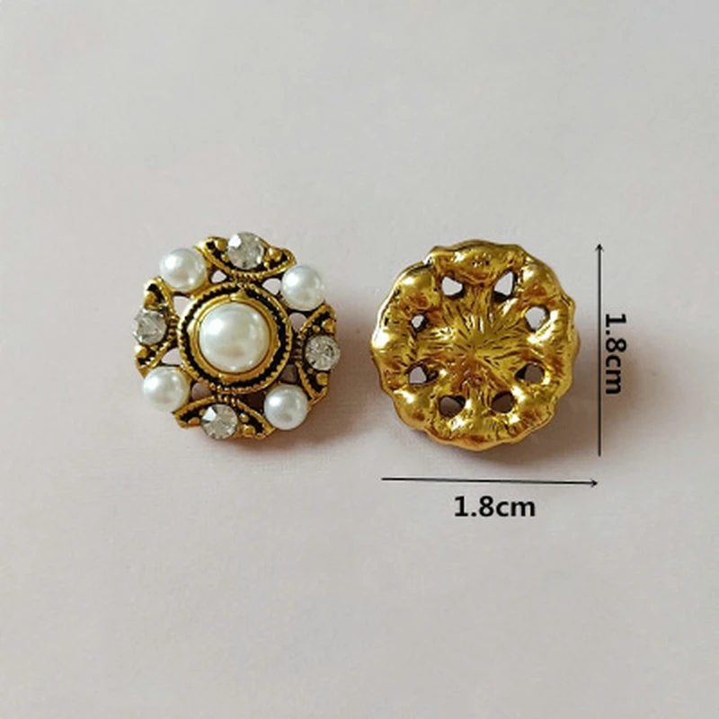 10Pcs/Lot 18mm Flower Rhinestones Pearl Hair Antique Gold Alloy Flower Disk Diamond Buckle Pendant Shoes Clothes Bag Accessories