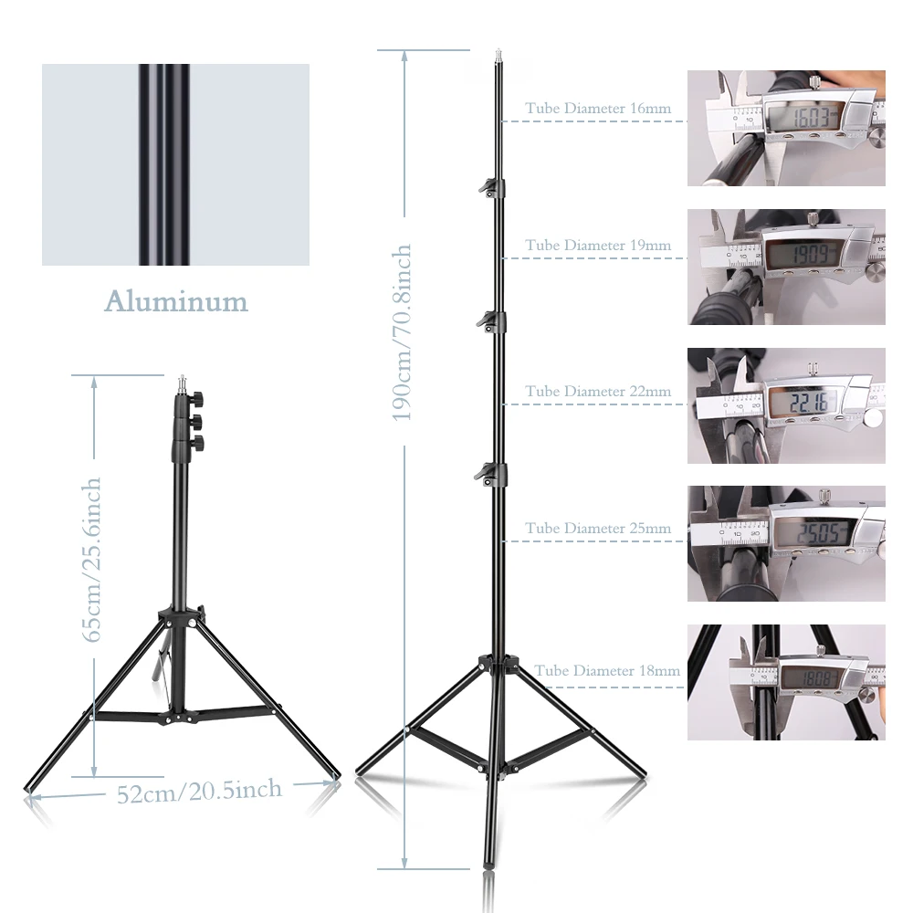 37/68/100/150/190cm estúdio de fotografia suporte de luz ajustável tripé portátil com 1/4 cabeça de parafuso para flash photo studio