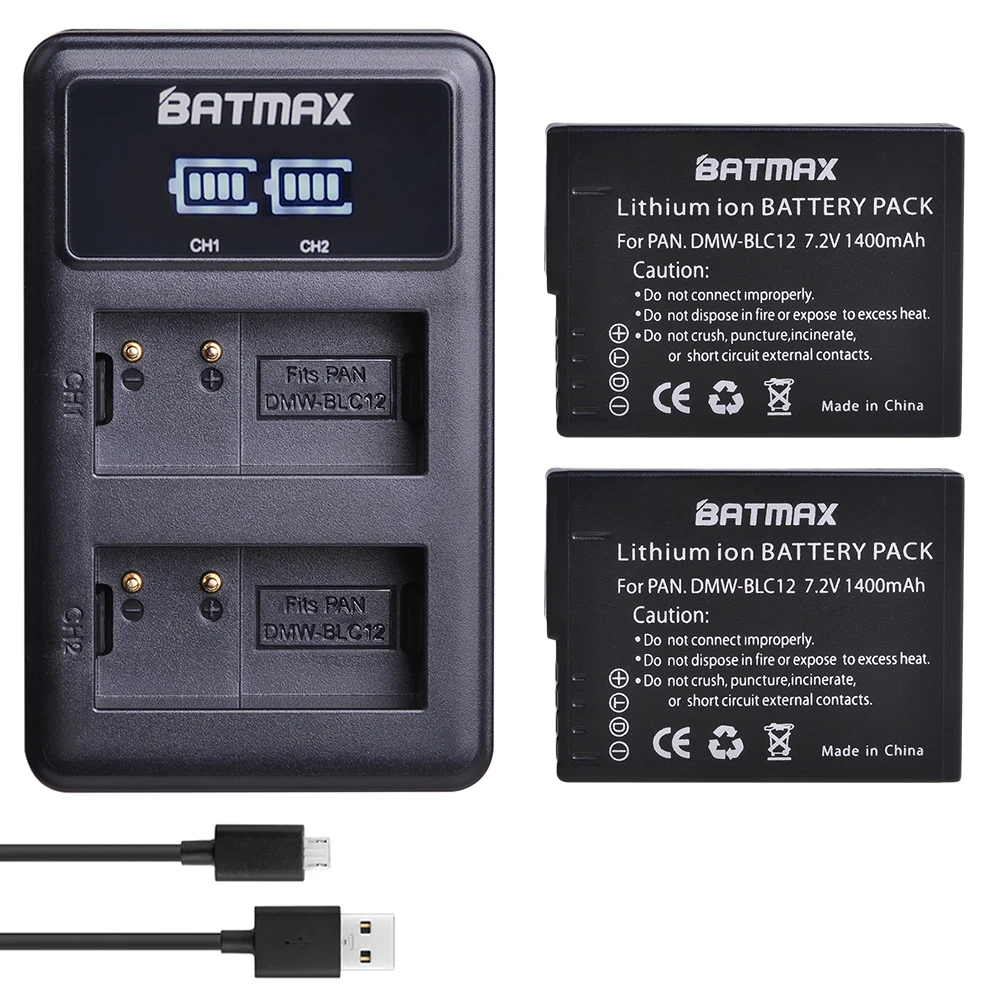 

Batmax 2 шт. DMW-BLC12 BLC12E BLC12PP батарея + светодиодный USB двойное зарядное устройство для Panasonic Lumix FZ1000, FZ200, FZ300, G5, G6, G7, GH2, DMC-GX8