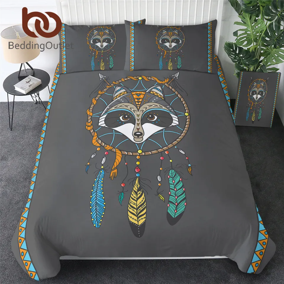 

BeddingOutlet Dreamcatcher Bedding Set Raccoon Duvet Cover Totem Animal Tribal Bedspread Owl Wolf Fox Elk Bear Boho Bed Set 3pcs