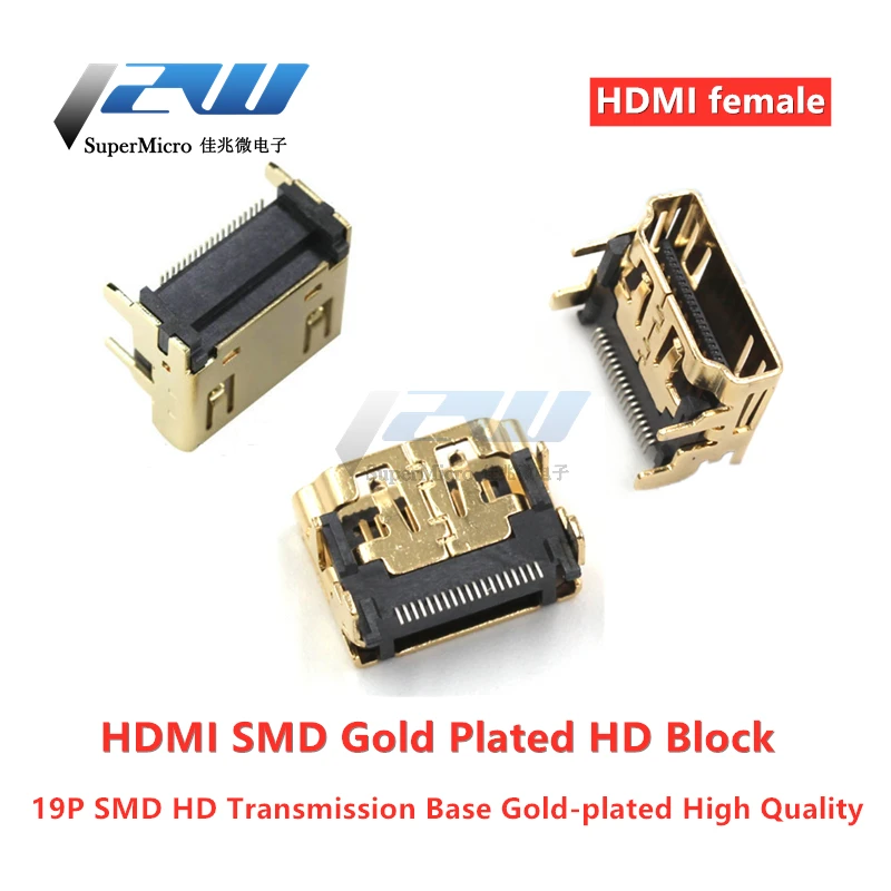 5/10 Pcs HDMI Socket A Type 19PIN SMT Patch HD Interface Connector / HDMI Female Gold-plated Copper Shell A-type Interface 19PIN