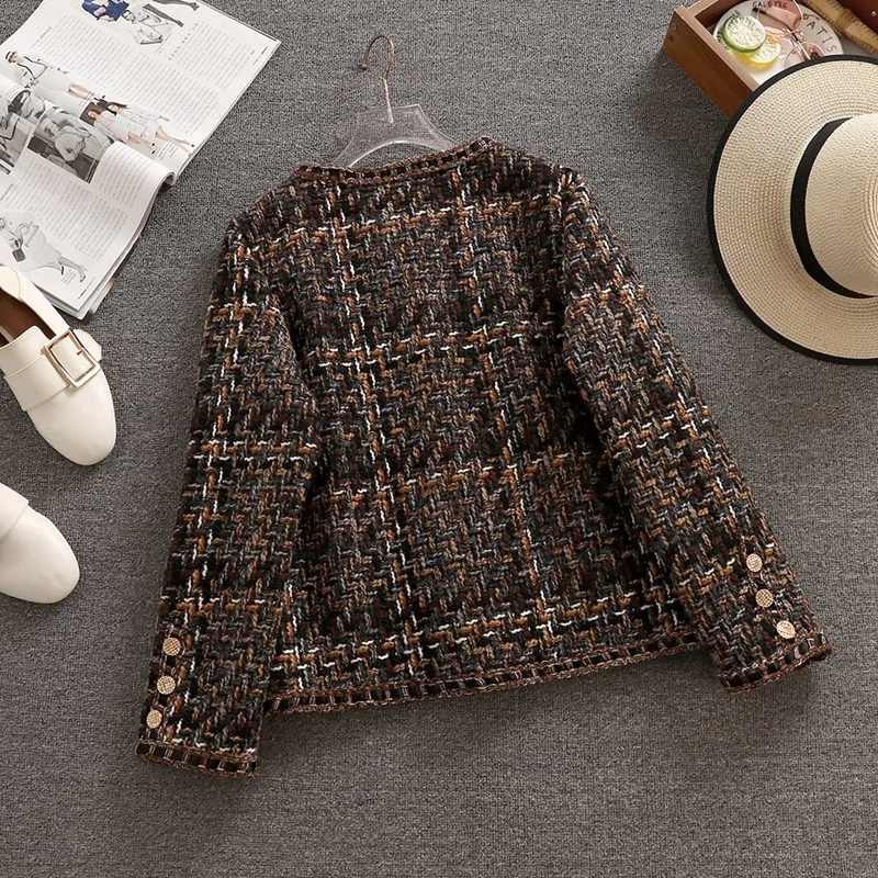 Woolen Jacket Women's Short Autumn Winter Korean Temperament Slim Ladies Tweed Jacket Single-breasted Plaid High-quality Coat