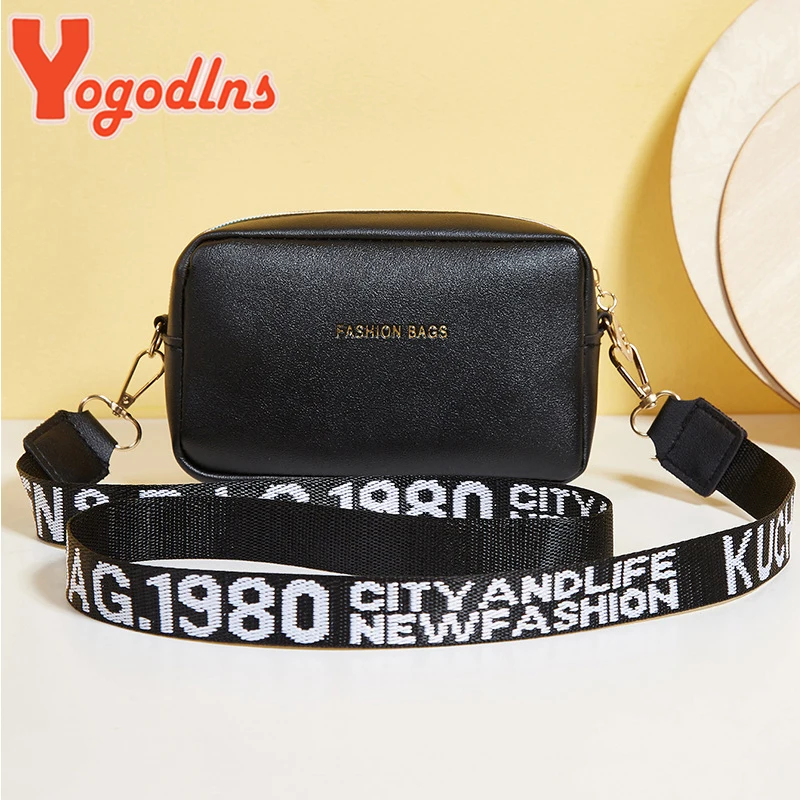 Yogodlns Fashion Small Square Bag For Women PU Leather Shoulder Messenger Bag Letter Strap Crossbody Bag Trendy Handbag Bolsa