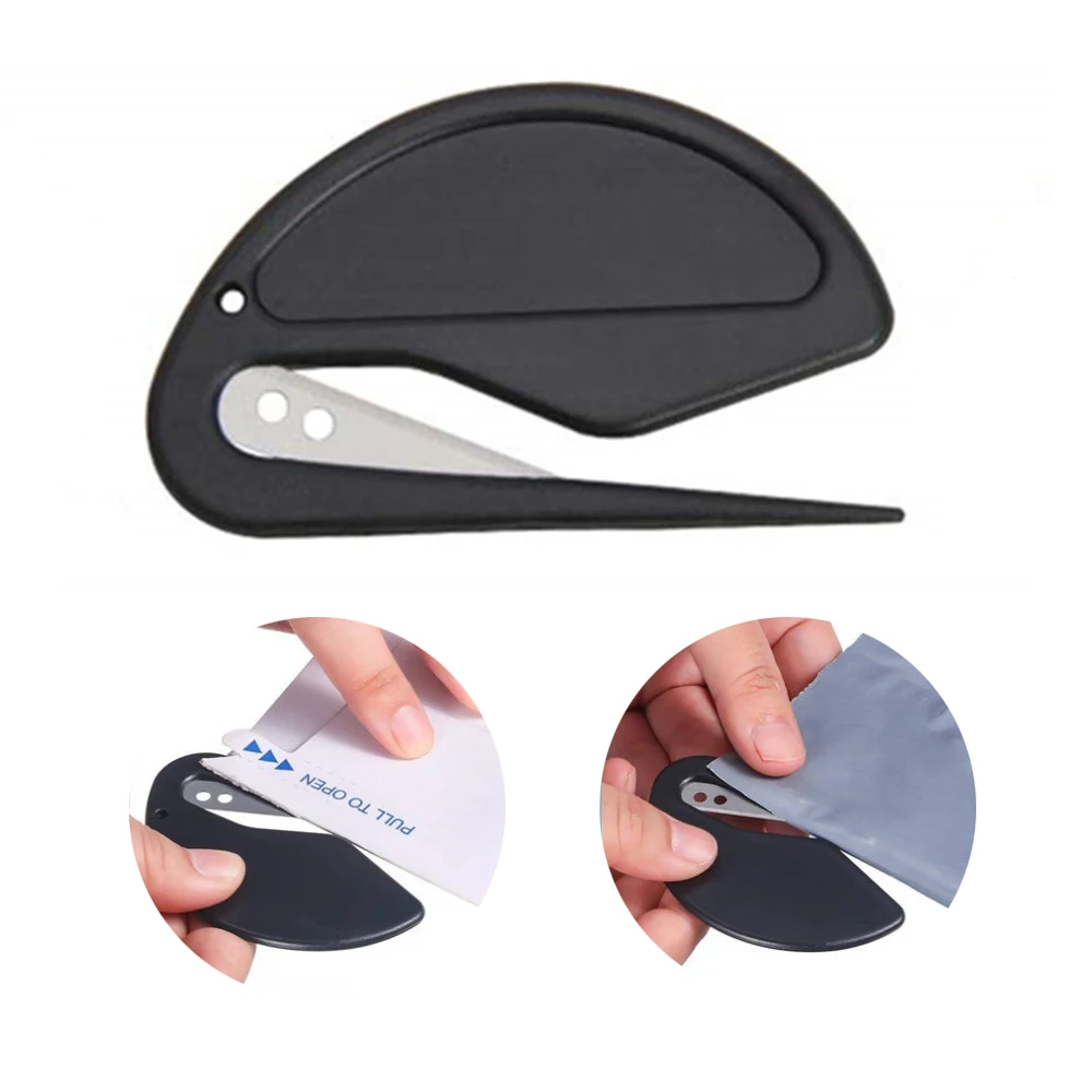 New Plastic Letter Opener Mini Sharp Letter Mail Envelope Opener Safety Papers Guarded Cutter Blade Office Equipment Gifts 1 Pcs