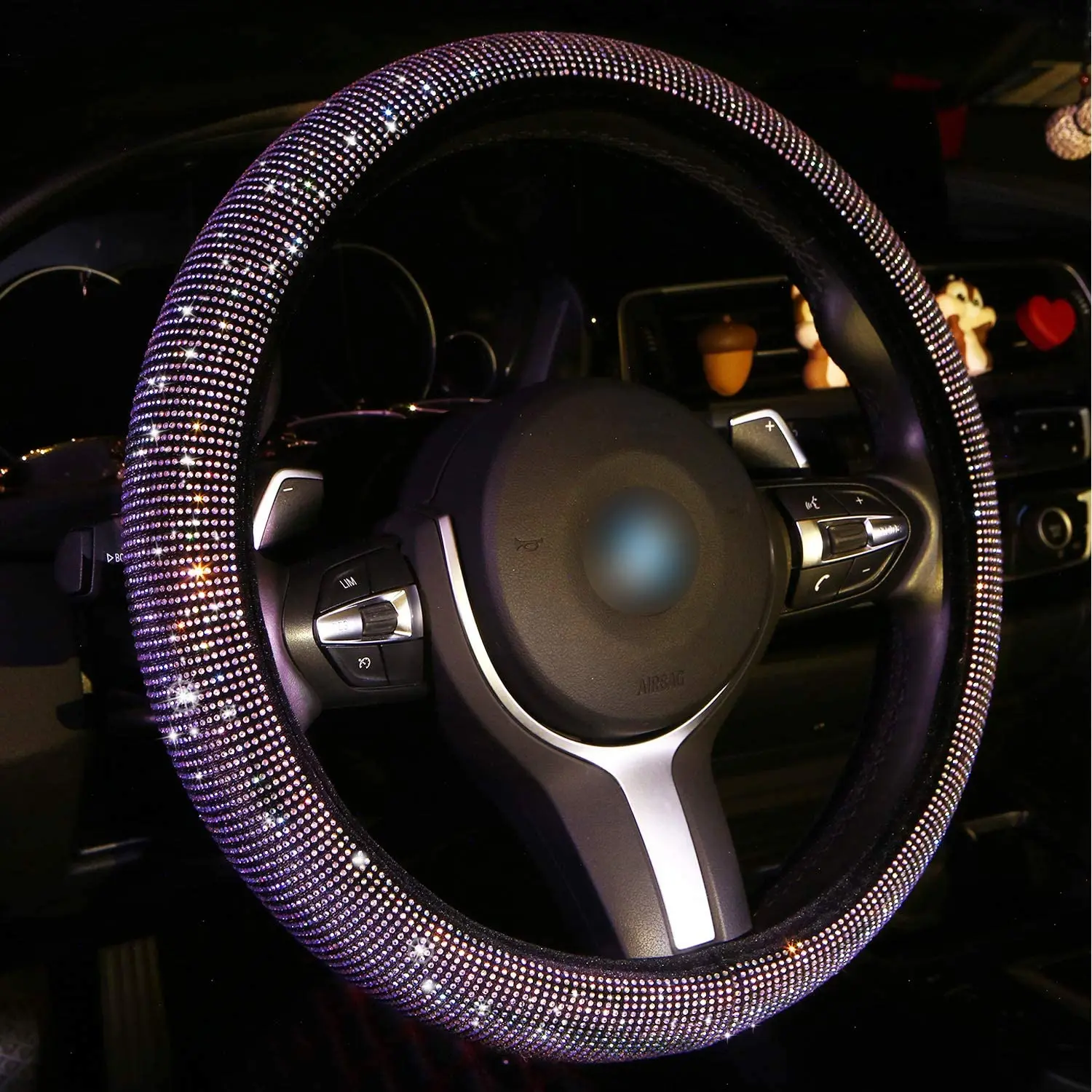 

Car Steering Wheel Cover Breathable Crystal Diamond Leather Steering Covers Suitable 36-39cm Auto Decoration NEW