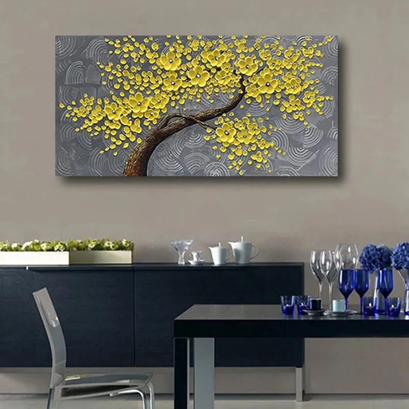 

100% Hand Painted Knife Tree Flower Oil Paintings Wall Art Canvas Abstract For Living Room Morden Home Decor Wall Pictures