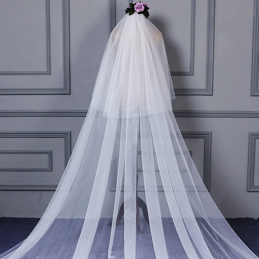 Women Ivory Simple Wedding Bridal Cathedral Veil with Comb 3m 2 Layer Elegant Long Train Veil Cut Edge Lady Accessory for Bride