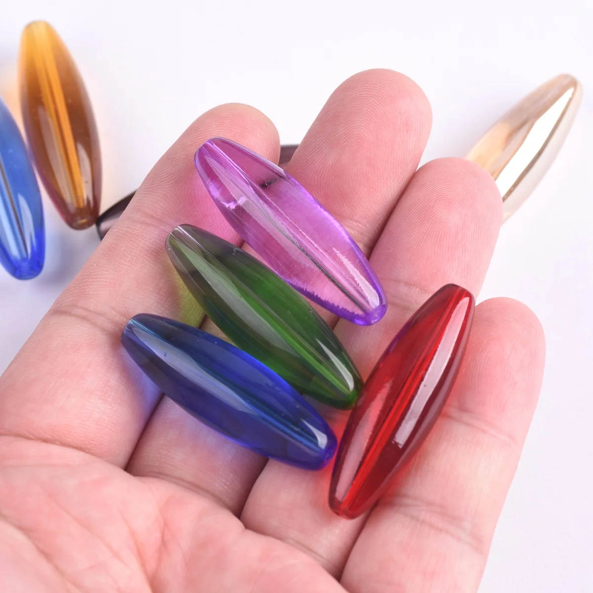 5pcs Long Oval Tube Shape 40mm x 12mm Glossy Crystal Glass Loose Beads For Jewelry Making DIY Crafts Findings