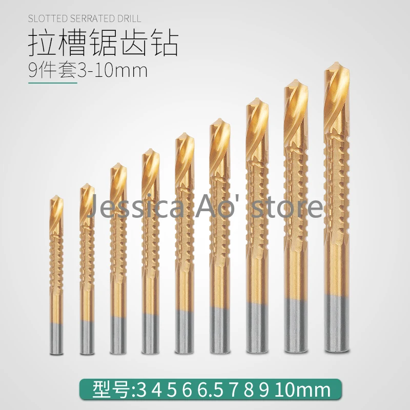 4-6pcs Set 3-6mm Sawtooth Bit Slotted Serrated Drill Woodworking Core Drill Bit Sawing and Broaching Reaming Wood Drilling Bits