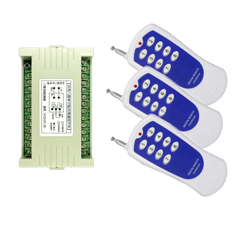 AC 220V 8CH RF Wireless Remote Control LED Light Bulb Switch System Receiver + Transmitter, 315 433 MHz for the door/light