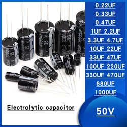 20pcs/lot Aluminium electrolytic capacitor 50V 0.22UF 0.33 0.47 1UF 2.2 3.3UF 4.7 10UF 22 33UF 47 100 220UF 330 470UF 680 1000UF