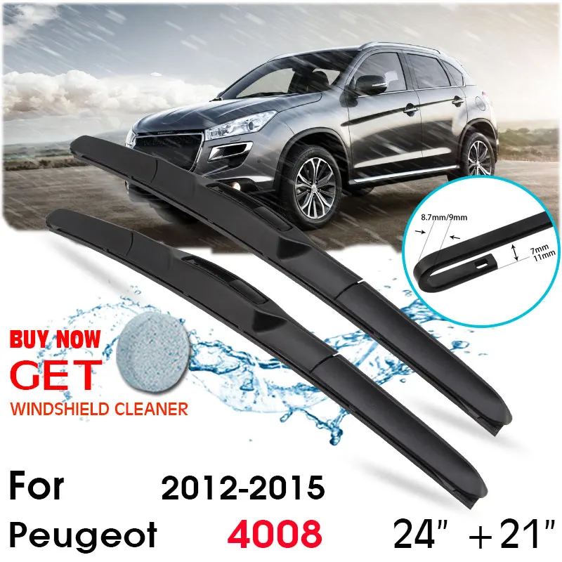 

Car Wiper Blade Front Window Windshield Rubber Silicon Refill Wipers For Peugeot 4008 2012-2015 LHD/RHD 24"+21" Car Accessories