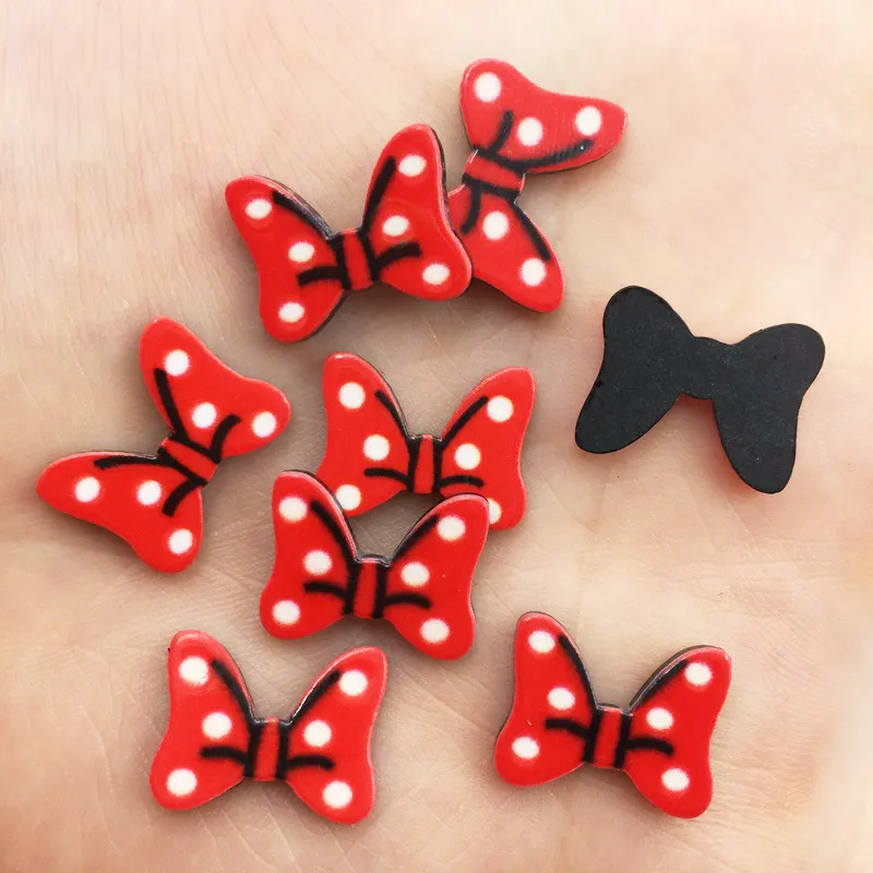 Lovely Colorful Red Dot Bow Flat Back Acrylic Sheet Miniature Pattern Applique DIY Wedding Scrapbook Home Decor Crafts OF861